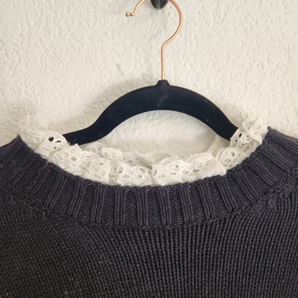 Deliens Women's Size Small Cropped Black Sweater With White Ruffles New - Picture 3 of 4